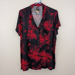 Torrid Sleep Black Red Floral Button Front Pajama Shirt Top Size 1
